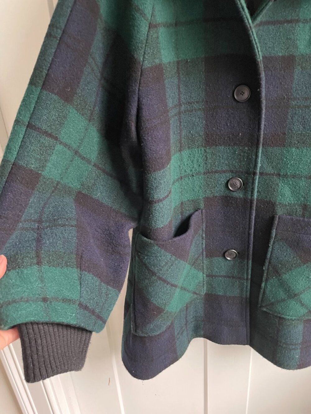 Pendleton Black Watch Plaid Wool Coat Jacket Forest Green Navy Blue Large L - Picture 7 of 15